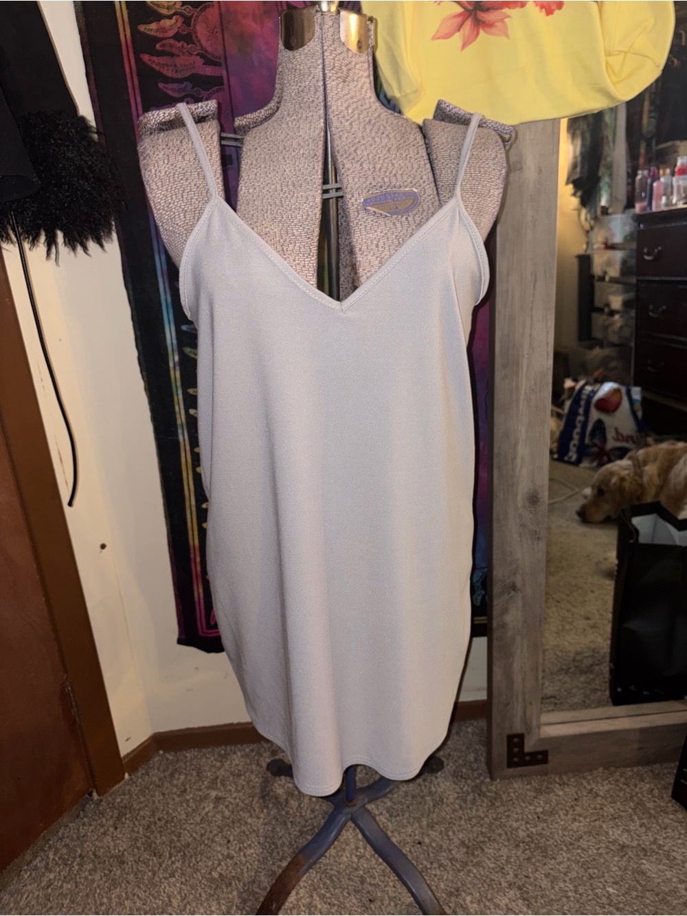 Pretty Little Thing Off White Slip Dress in Light Gray